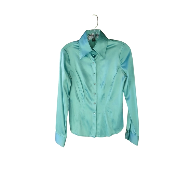 Laundry By Shelli Segal Tops - Laundry By Shelli Segal Teal Blue Long Sleeved Silk & Spandex Shirt Size Small